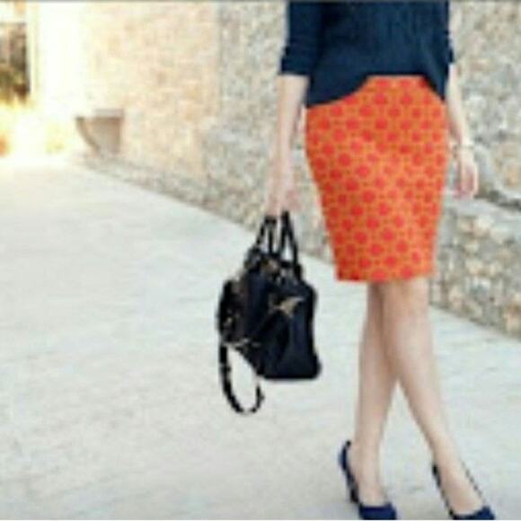 Anthropologie Charlie & Robin Quilted Pencil Mini Skirt Orange Tan Geometric 10 - Picture 10 of 16